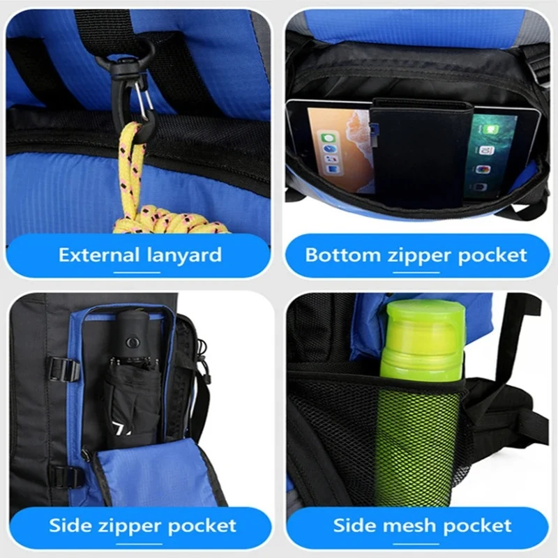 90L hiking backpack pocket and attachment points