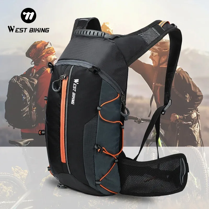 Slim hydration-style daypack for hiking and cycling, worn on the back
