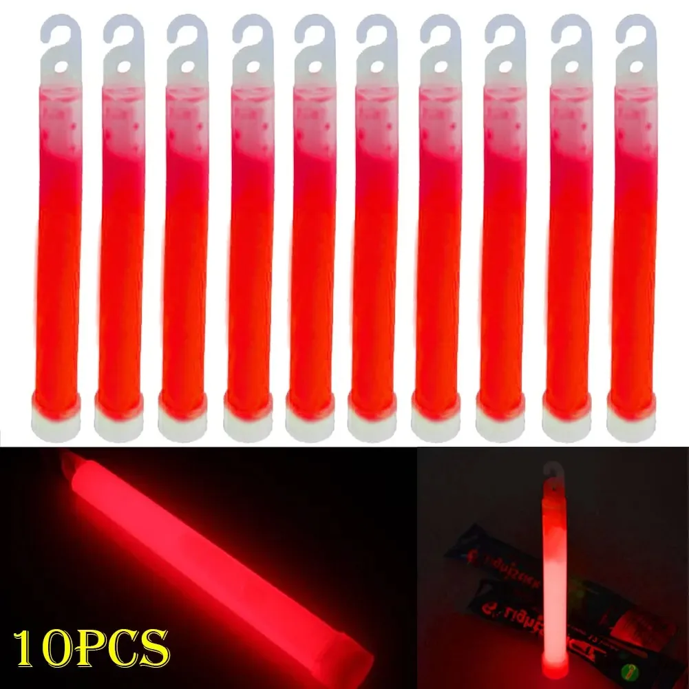 10-pack of red glow sticks, glowing